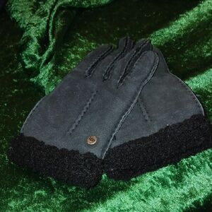 UGG Charcoal Suede Gloves with Black Wool Cuff